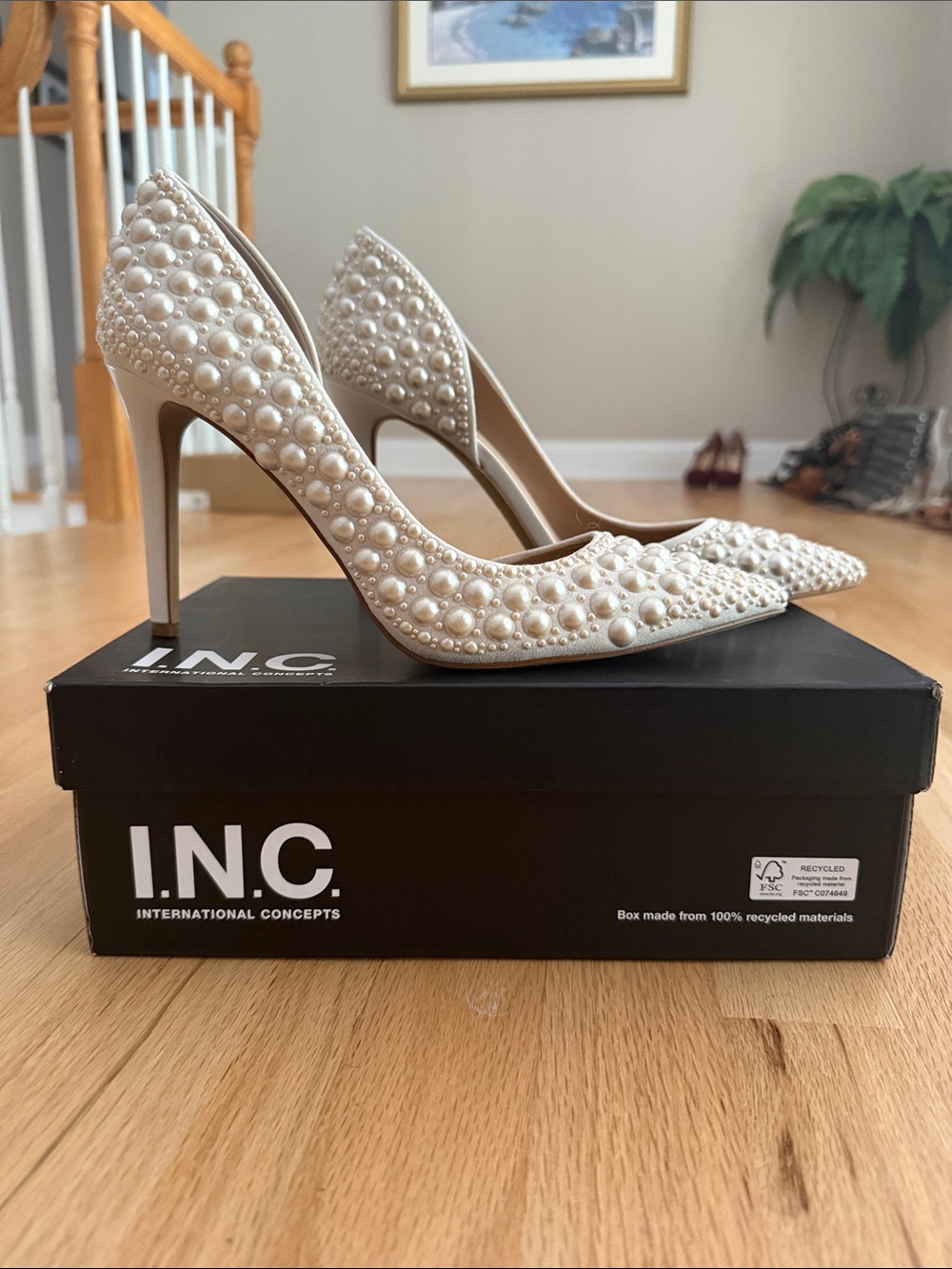 INC International Concepts Pearl-Embellished Ivory Pointed Toe Stilettos